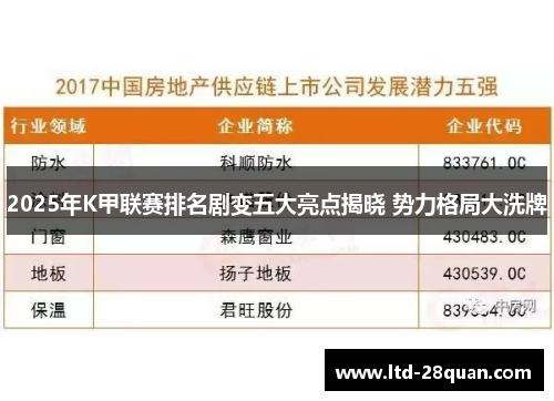 2025年K甲联赛排名剧变五大亮点揭晓 势力格局大洗牌