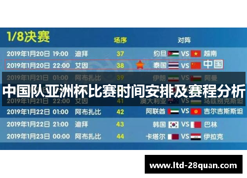 中国队亚洲杯比赛时间安排及赛程分析